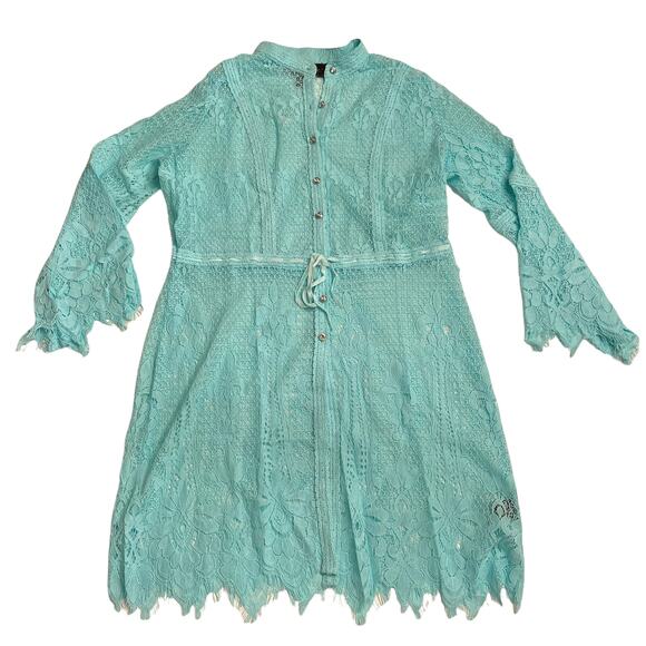 Colleen Lopez Baby Blue Lace Bell Sleeve Dress Size Medium nwt - Picture 2 of 8